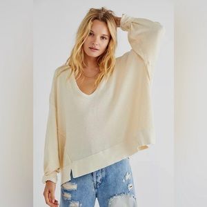 NWT Free People Santa Clara Thermal Pullover V-neck White L